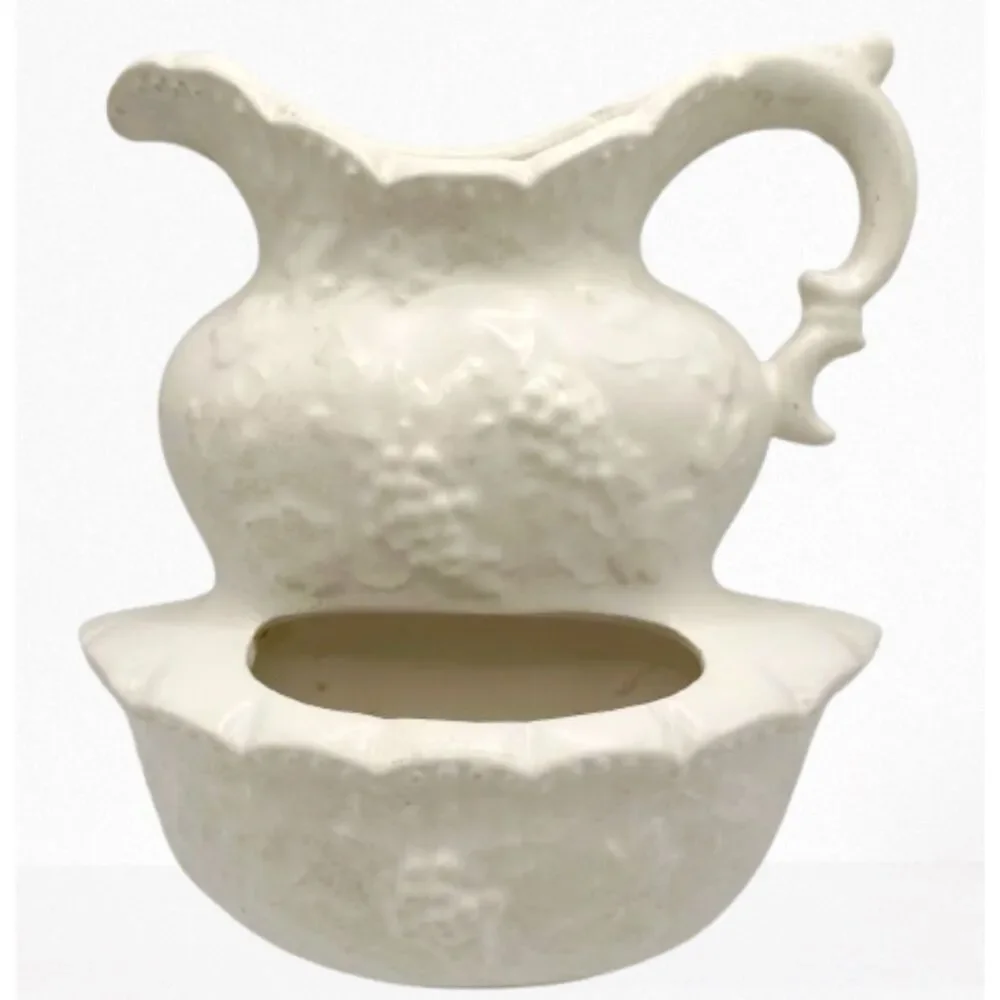 Vintage White Ceramic Pitcher Bowl Pocket Wall Planter